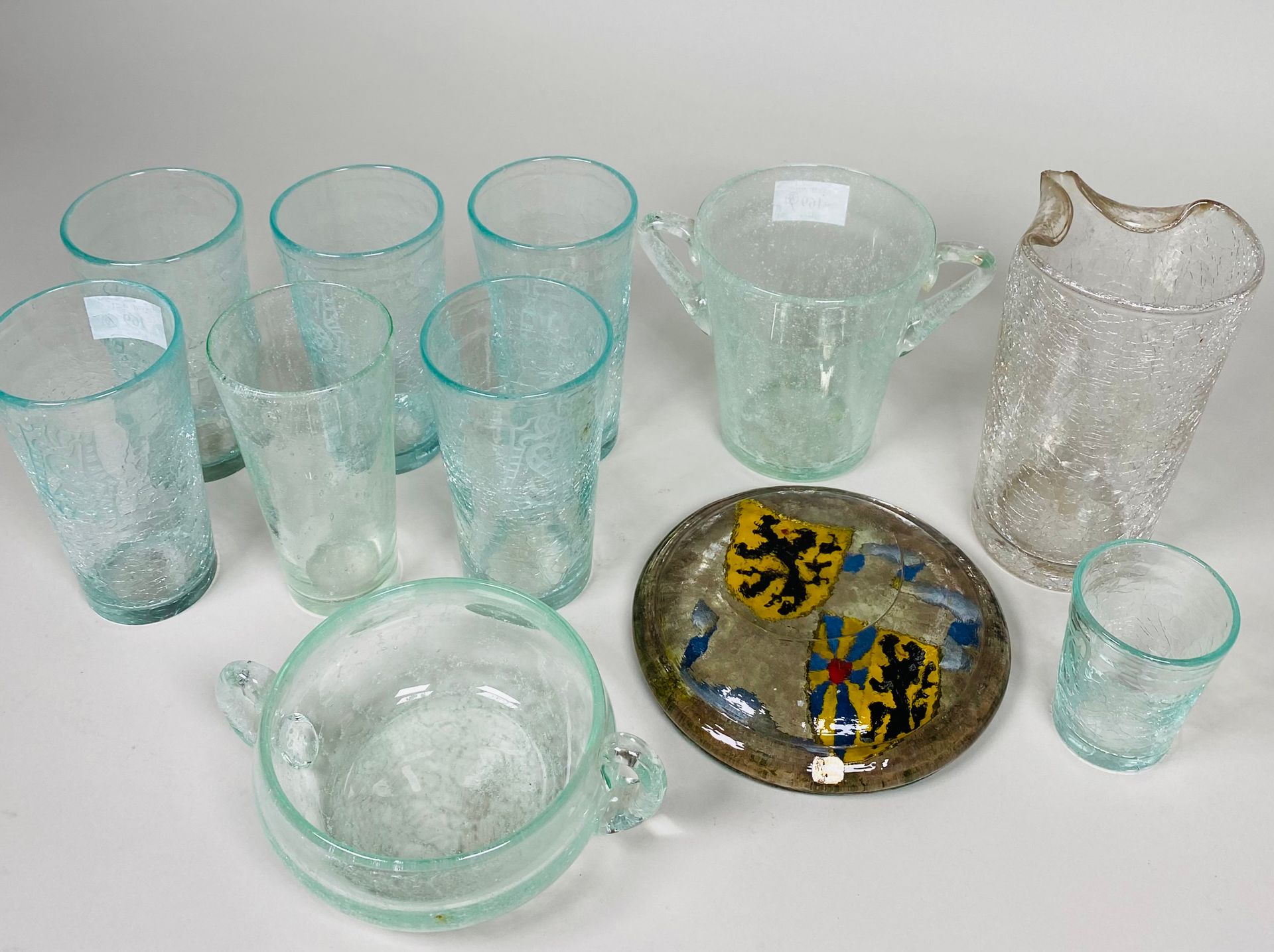 INGRAND PAULE 
Cup, jug, small bucket, plaque, six glasses.

Provenance : daught&hellip;