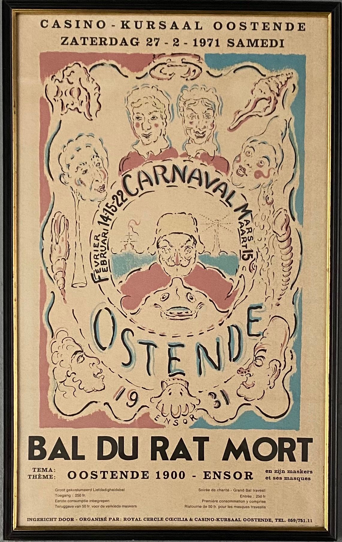 ENSOR J 
Poster from the exhibition 'Bal du rat mort'. 55,5 x 34 cm.