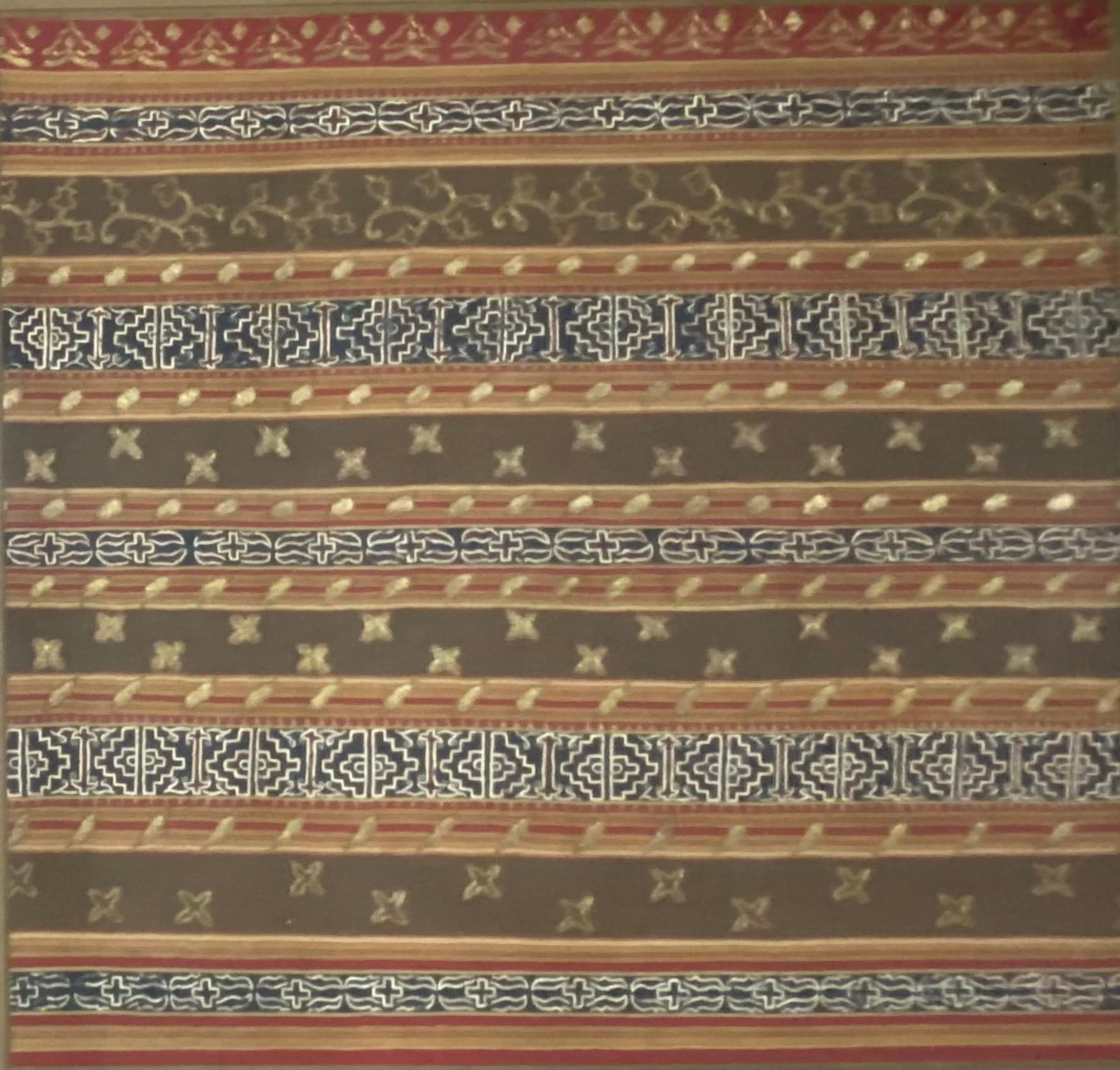 BORNEO 挂毯（织物碎片）有框架。用金线刺绣。