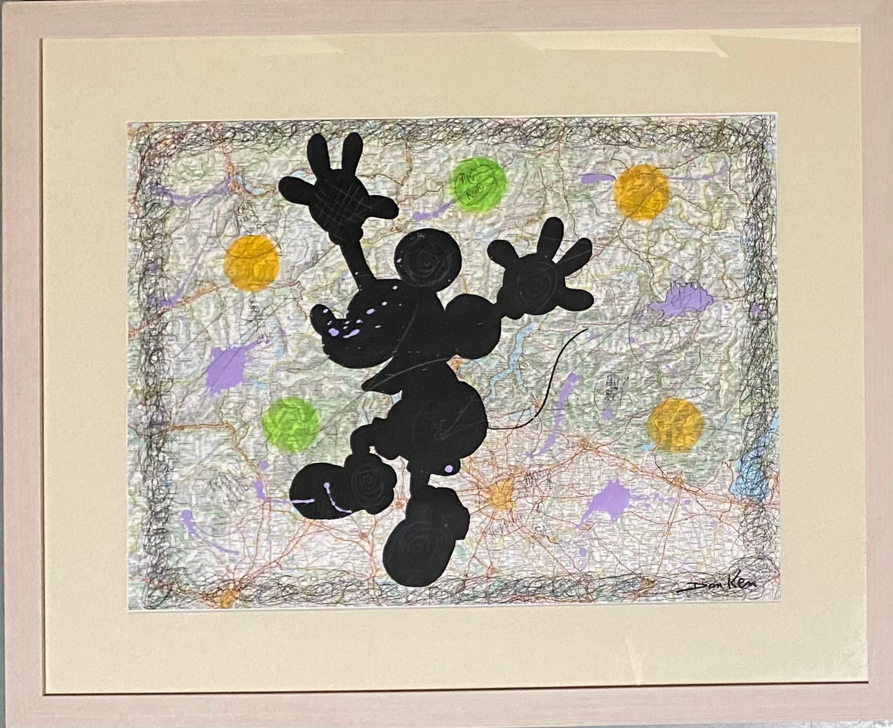 DON KEN 'Happy Mickey'. Acryl und Collage auf Papier (Straßenkarte) Signiert und&hellip;