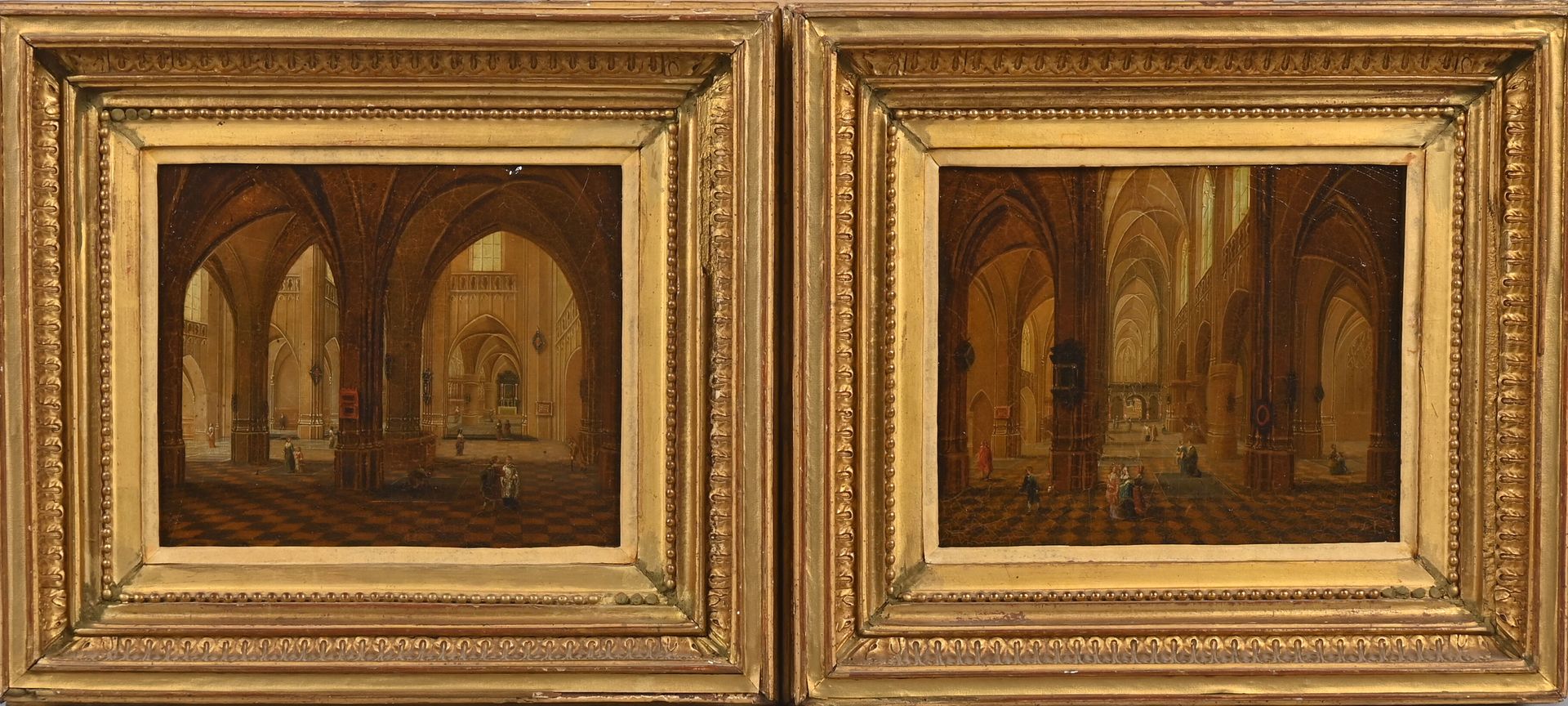 Null 归属于雅克-米歇尔-德-拉方丹的作品
(1774 - 1851) 
教堂内景
一对准备好的面板
19,5 x 23,5厘米
修复。

专家：René &hellip;
