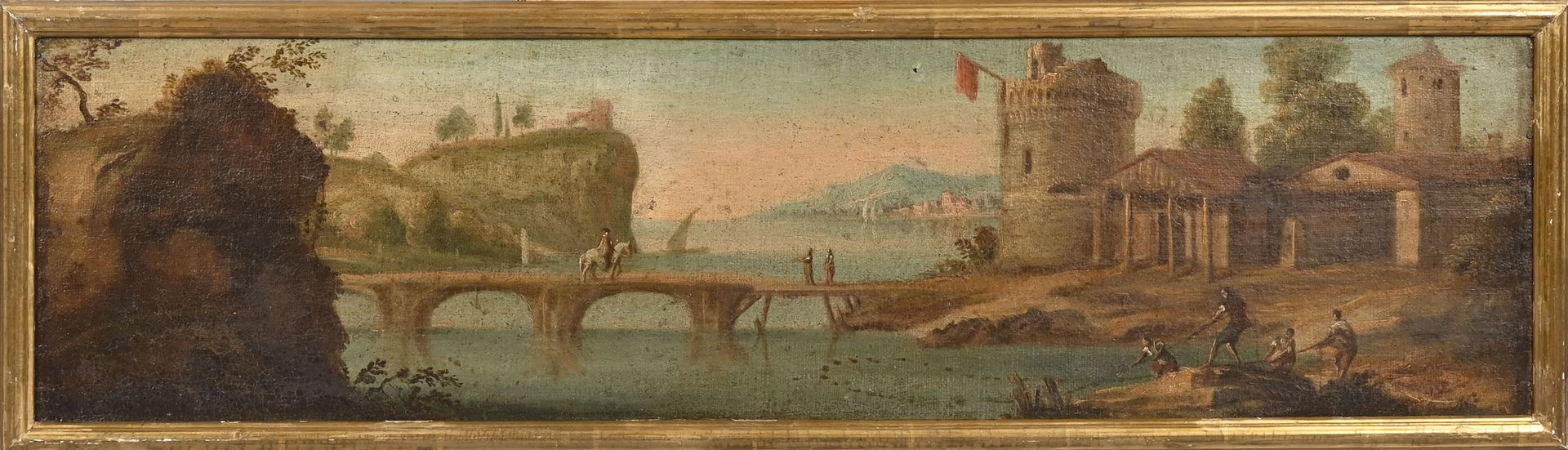 Null 18世纪末的法国学校
骑手过桥
帆布
23,5 x 86,5 cm.

专家：René Millet。