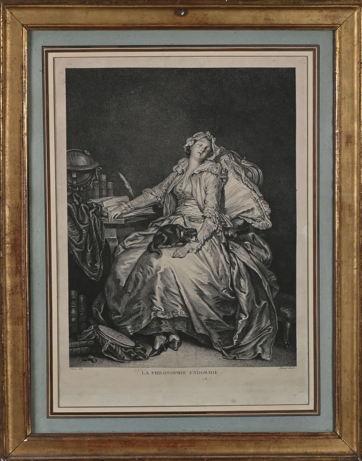 Null 仿照Jean-Baptiste GREUZE (1725-1805)。
沉睡的哲学
版画
玻璃下装裱
40,5 x 31 cm.