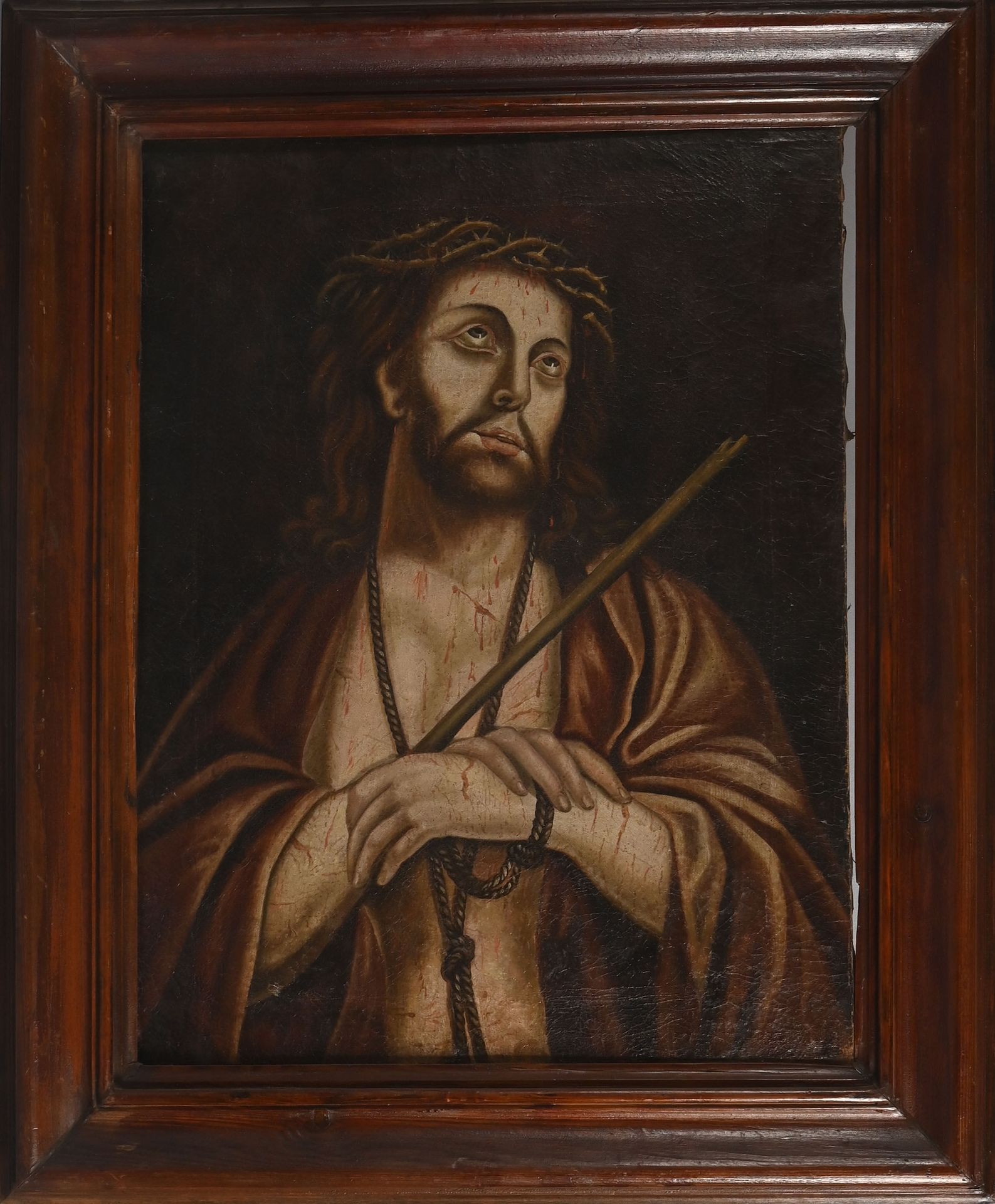Null 17世纪西班牙学校
拿着芦苇的基督
帆布
71x 53,5 cm

专家：勒内-米莱。