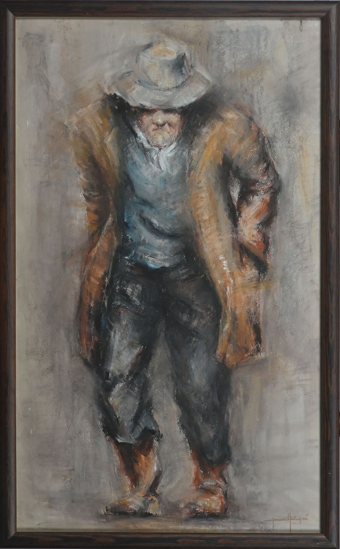 Null 杰拉德-弗莱迪内(Gérard FRETIGNE) (1928-2005)
路人
纸上粉笔画
右下方有签名
玻璃下装裱
62 x 36 cm.