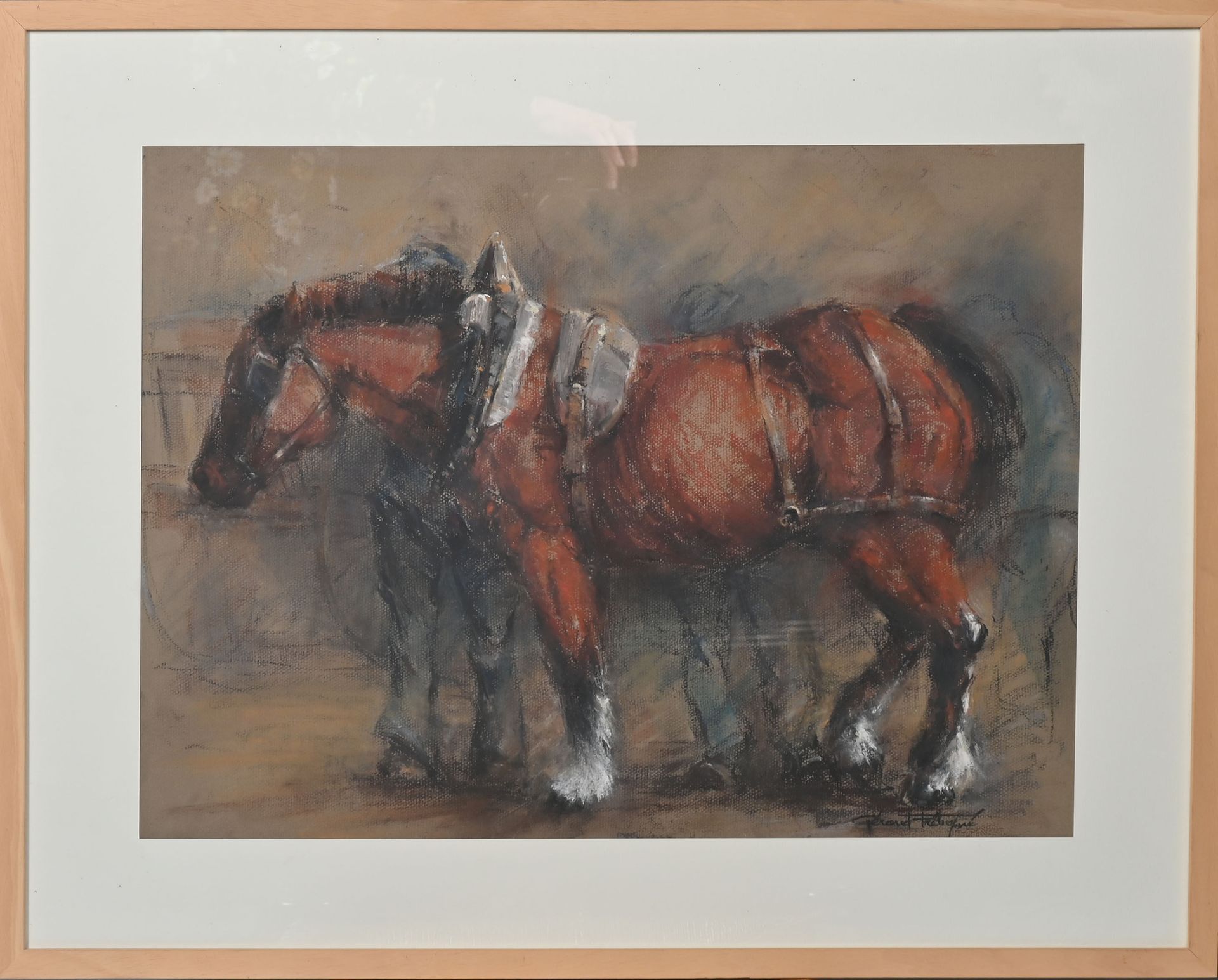 Null Gérard FRETIGNE (1928-2005)
Percheron horse
Pastel 
Signed lower right
Fram&hellip;