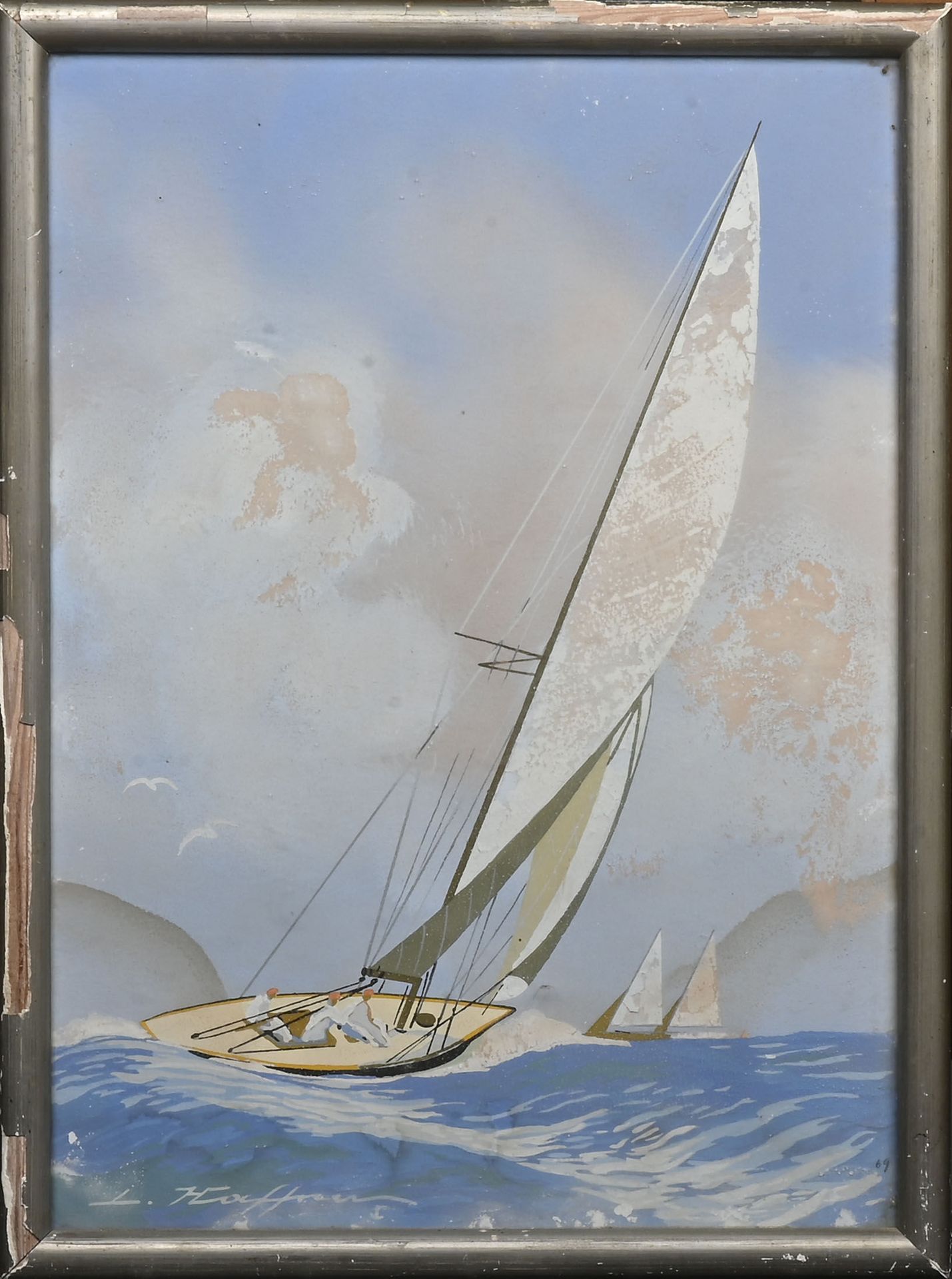 Null 莱昂-哈夫纳 (1881-1972)
帆船 1969年
水粉画，左下角有签名，右下角有铅笔写的日期 "69"（抬头和掉漆）。 
43 x 31厘米。