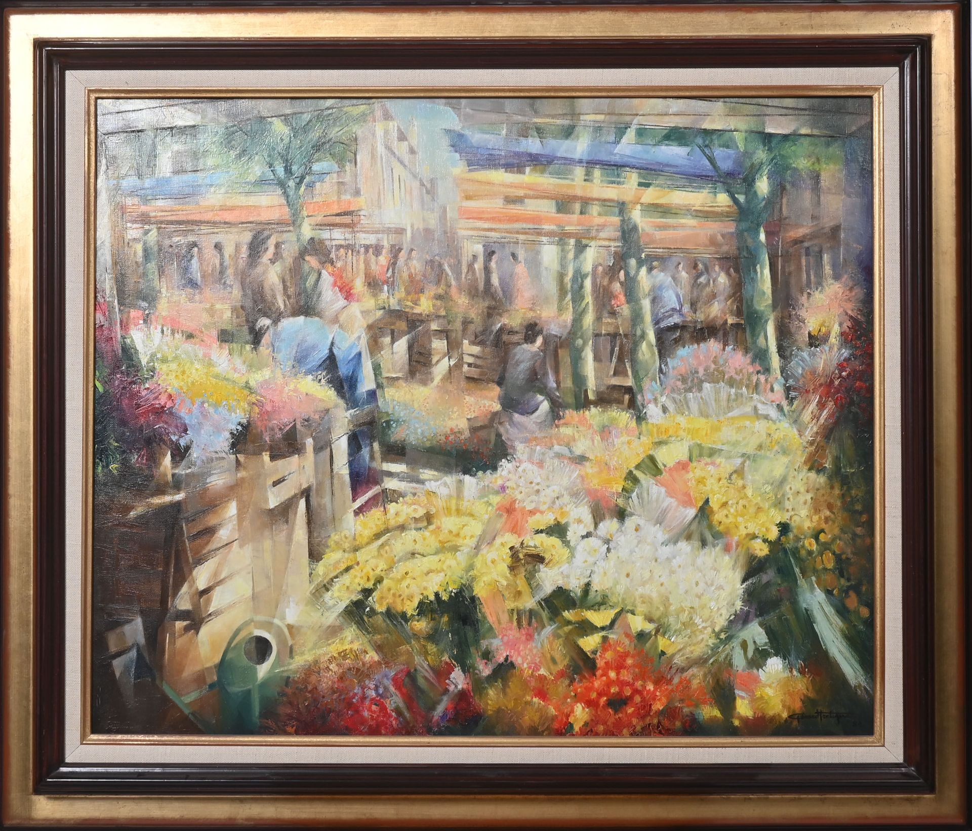 Null Gérard FRETIGNE (1928-2005)
Mercado de flores - 1989
Óleo sobre lienzo 
Fir&hellip;