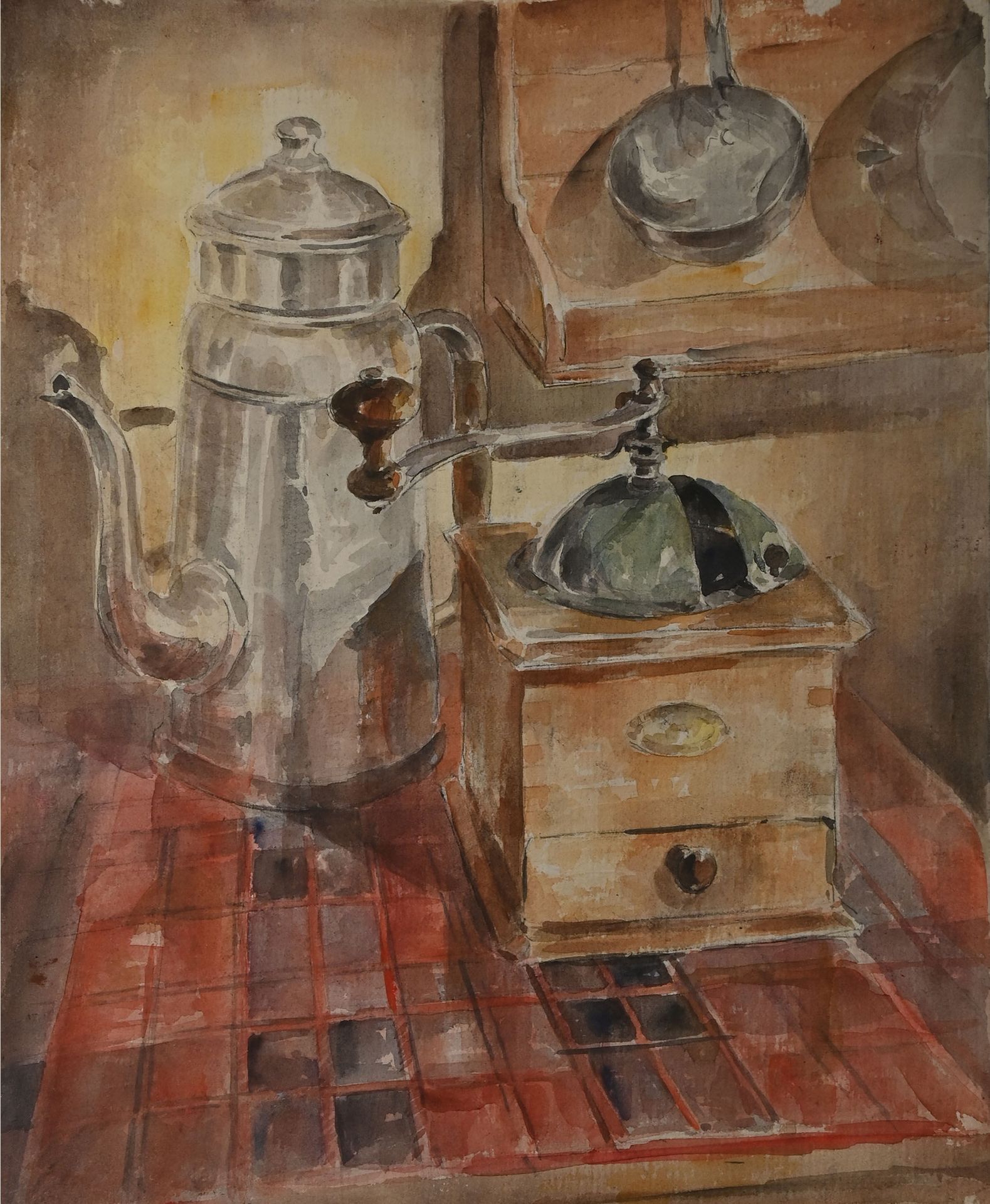 Null 杰拉德-弗莱迪内(Gérard FRETIGNE) (1928-2005)
咖啡厂
纸上水彩画（一角有轻微磨损）
27 x 22 cm.