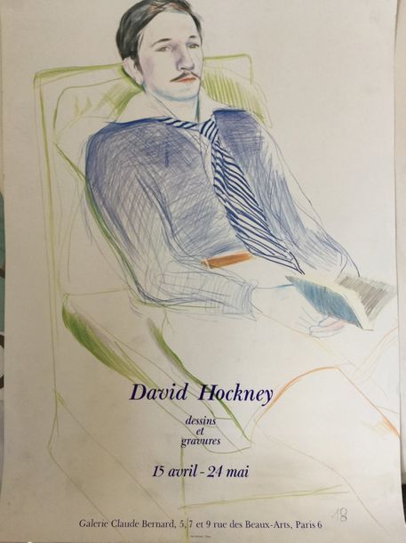 David HOCKNEY (d'après) Galerie Claude Bernard. Affiche en couleur.
