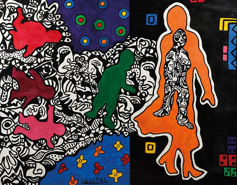 Christian ESCTAL (1955-2018) «Les enfants de la dame».
Acrylique sur toile signé&hellip;