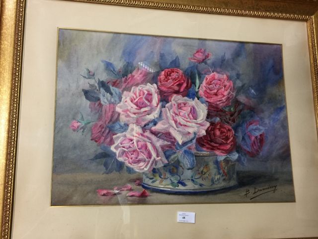 Null Ecole XXe. Bouquet de roses. Aquarelle signée en bas à droite B. Duminy 37 &hellip;