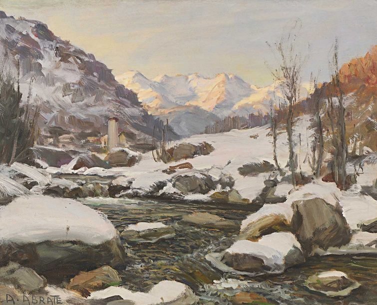 Null Angelo Abrate ( 1900-1985) "Sun of February on the Jorasses( Courmayeur)",1&hellip;