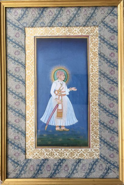 Null Miniature indienne: Prince de profil. Gouache rehaussée d'or. 22,5 x 11 cm &hellip;