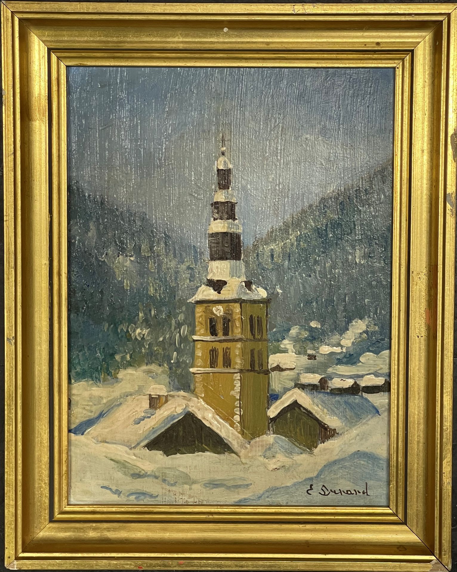 Null Etienne DUNAND (20th)

The bell tower of La Clusaz

Oil on isorel, signed l&hellip;