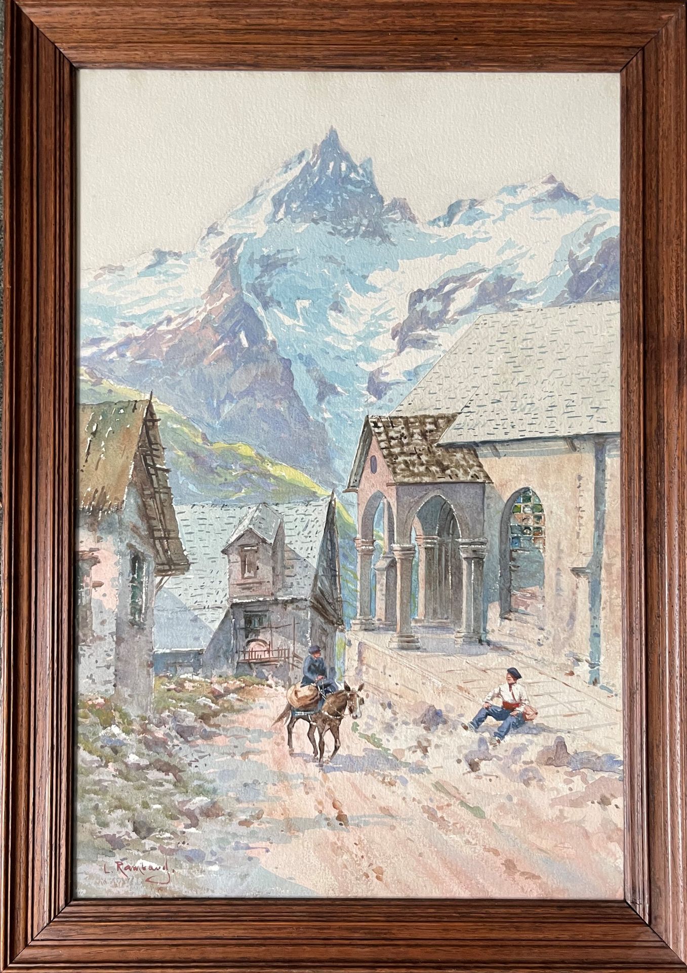 Null 路易-兰博（XIX-XX）。

从梯田看梅耶

水彩画，左下角有签名。

58 x 39厘米的视线。在玻璃下装裱。
