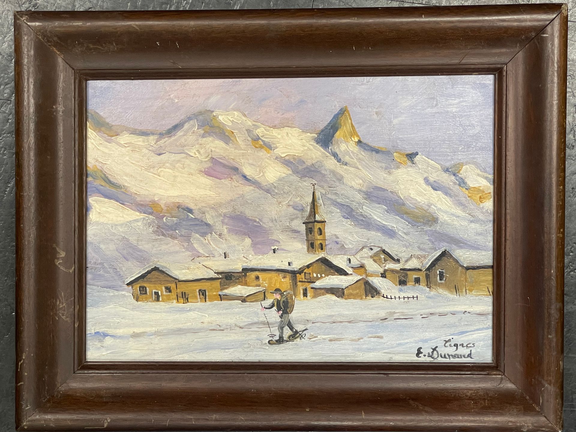 Null Etienne DUNAND (20岁)

"Tignes"。

纸板上的油画，右下方有签名和位置。

25 x 34厘米。