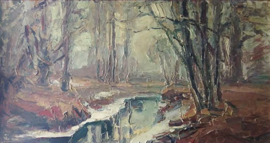 Null 皮埃尔-卡莱斯 (1870-1961)

树林下的溪流，腾冲的最后一场雪，1932年。

面板油画，右下角有签名和日期 "32"，背面有会签，位置和日&hellip;