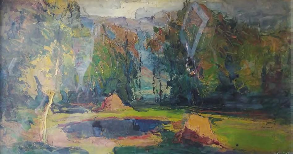Null 皮埃尔-卡莱斯 (1870-1961)

树林中的池塘。

木板上的油画，左下角有签名。

40,5 x 84厘米（见图）。
