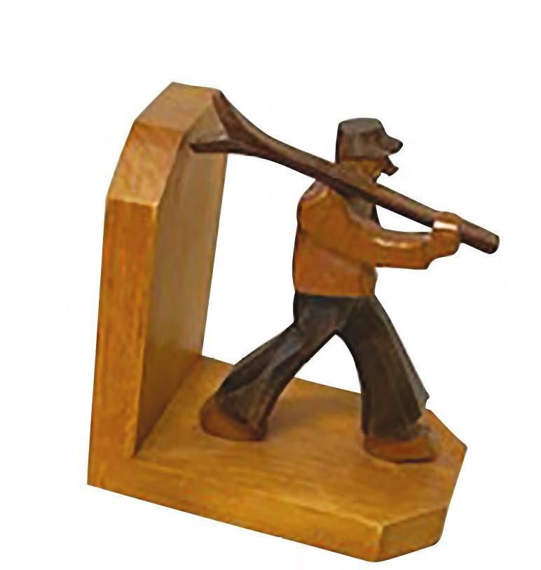 Null Paire de serre-livres en bois sculpté: Les skieurs. Tyrol ?. 17 x 13 cm