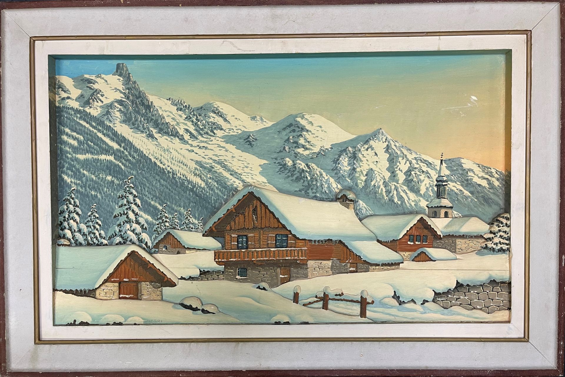 Null NEGRI (XXth)

"Argentières and the Mont-Blanc".

Polychrome carved wood pai&hellip;