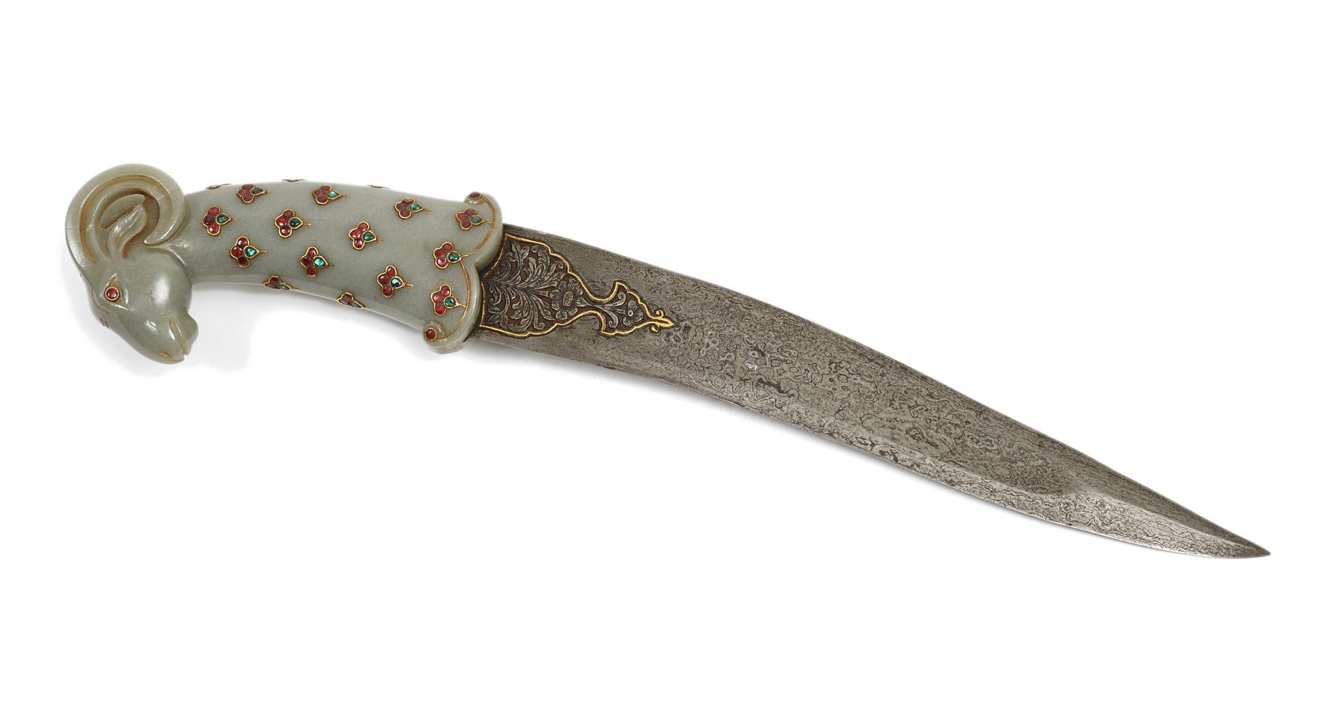 Null Indian dagger of Mughal style, Khanjar, pommel carved in celadon jade in th&hellip;