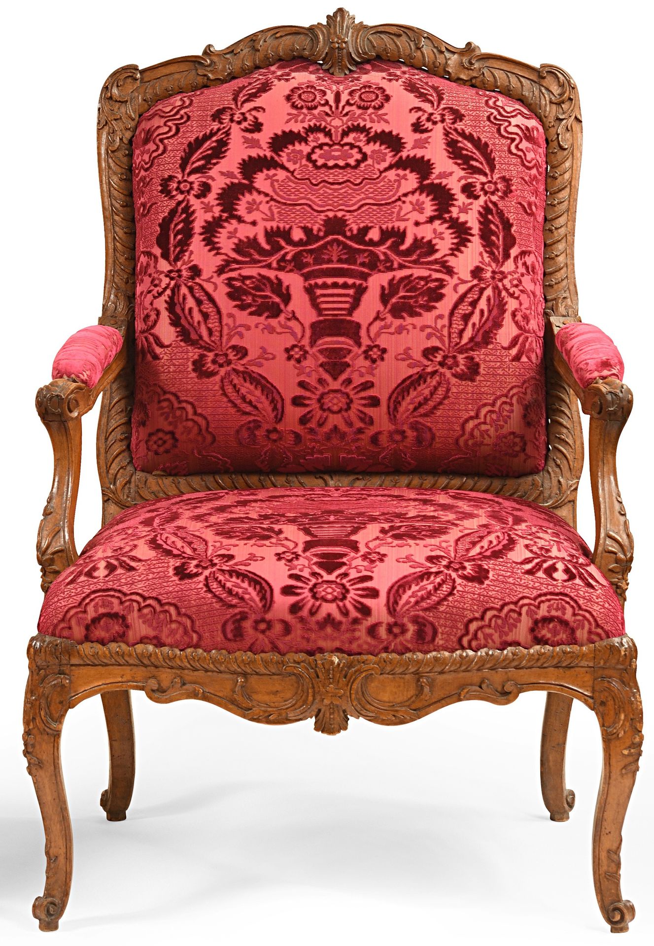 Null Large fauteuil à châssis en bois naturel mouluré et sculpté d'agrafes et en&hellip;