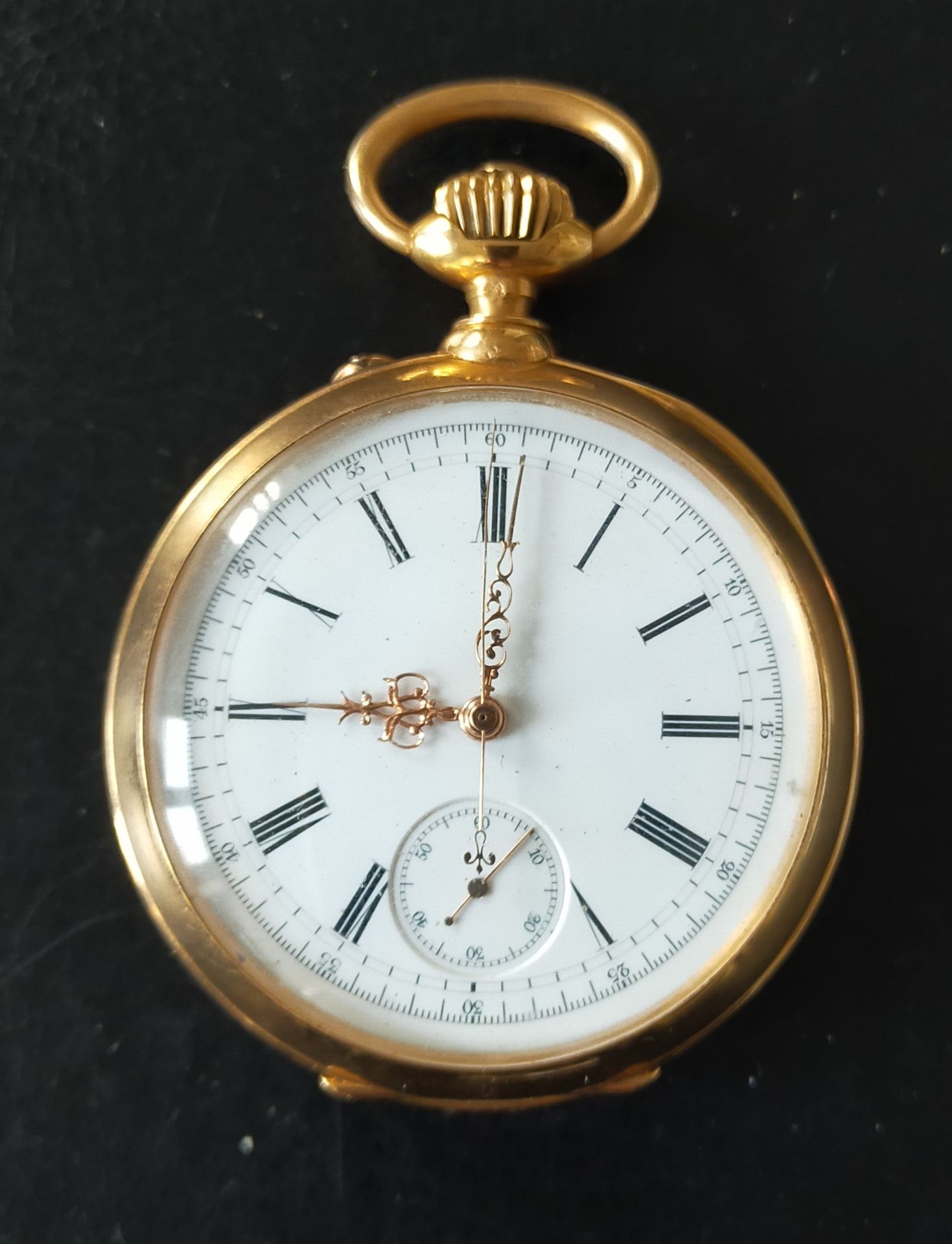 Null ANONYME
Montre de poche chronographe en or jaune 18K (750 millièmes), cadra&hellip;
