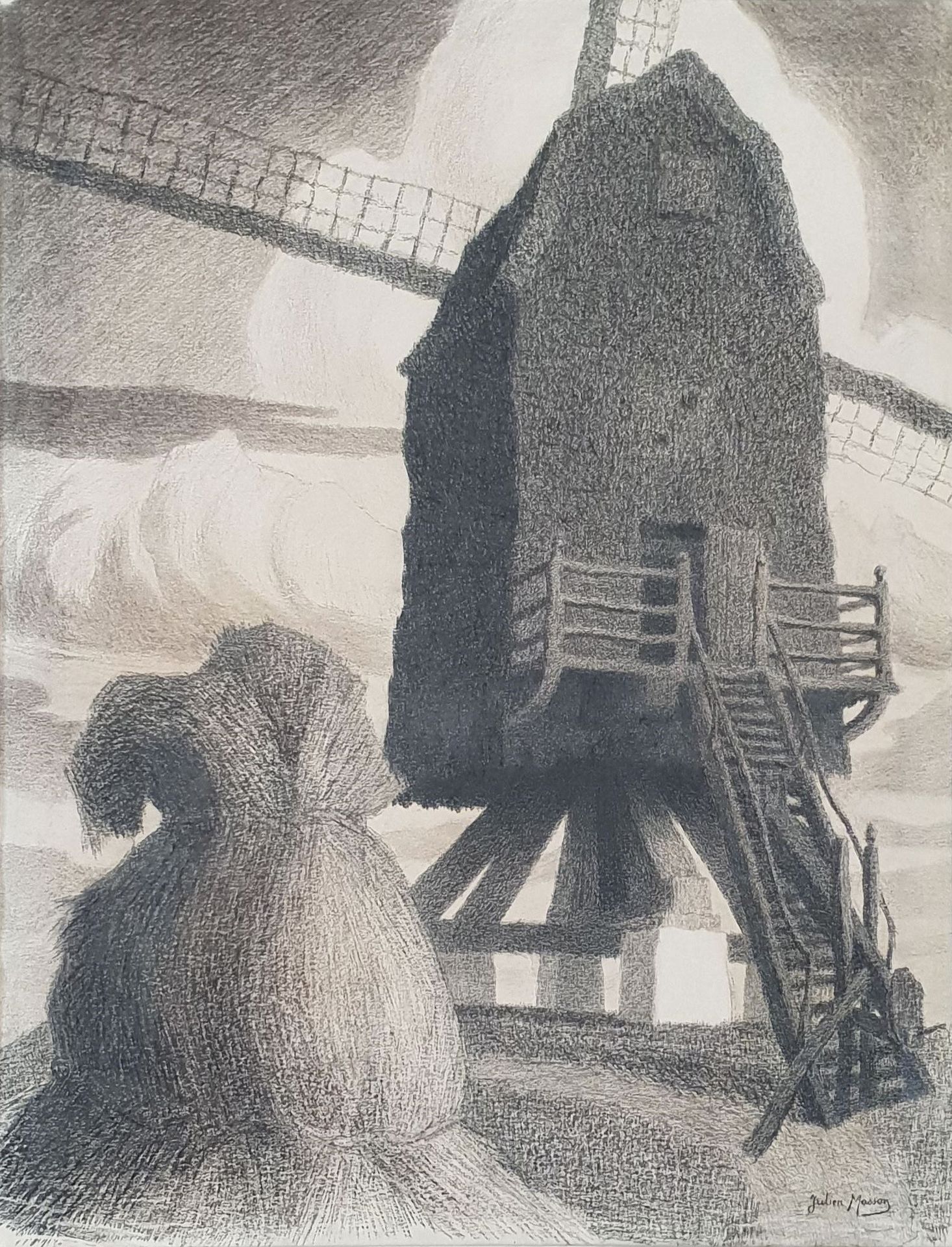 Null Julien MASSON (1891-1957)
Moulin à vent, c.1920
Fusain sur papier, signé en&hellip;