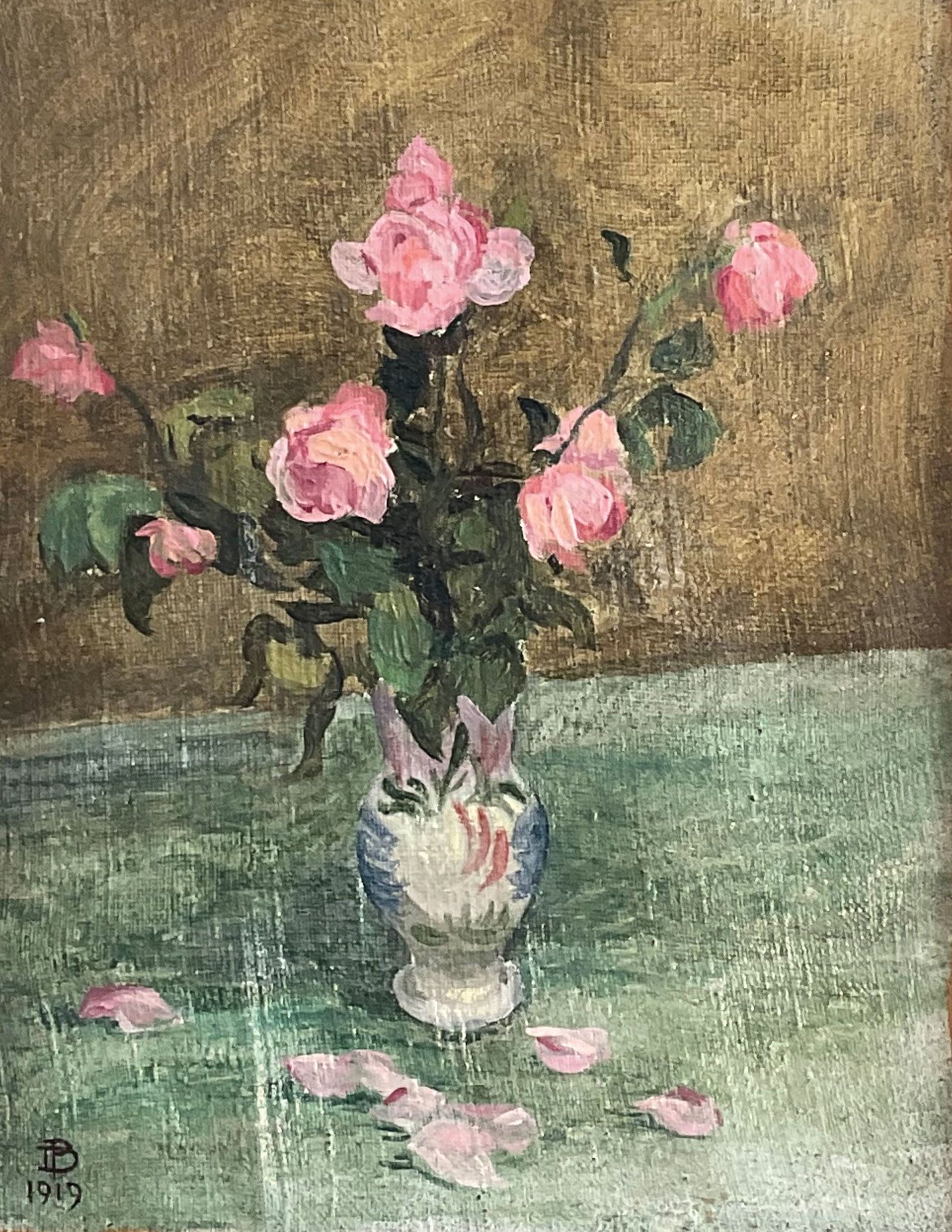 Null Pierre DUBREUIL (1891-1970) 
Vase de fleurs, 1919.
Huile sur toile, monogra&hellip;