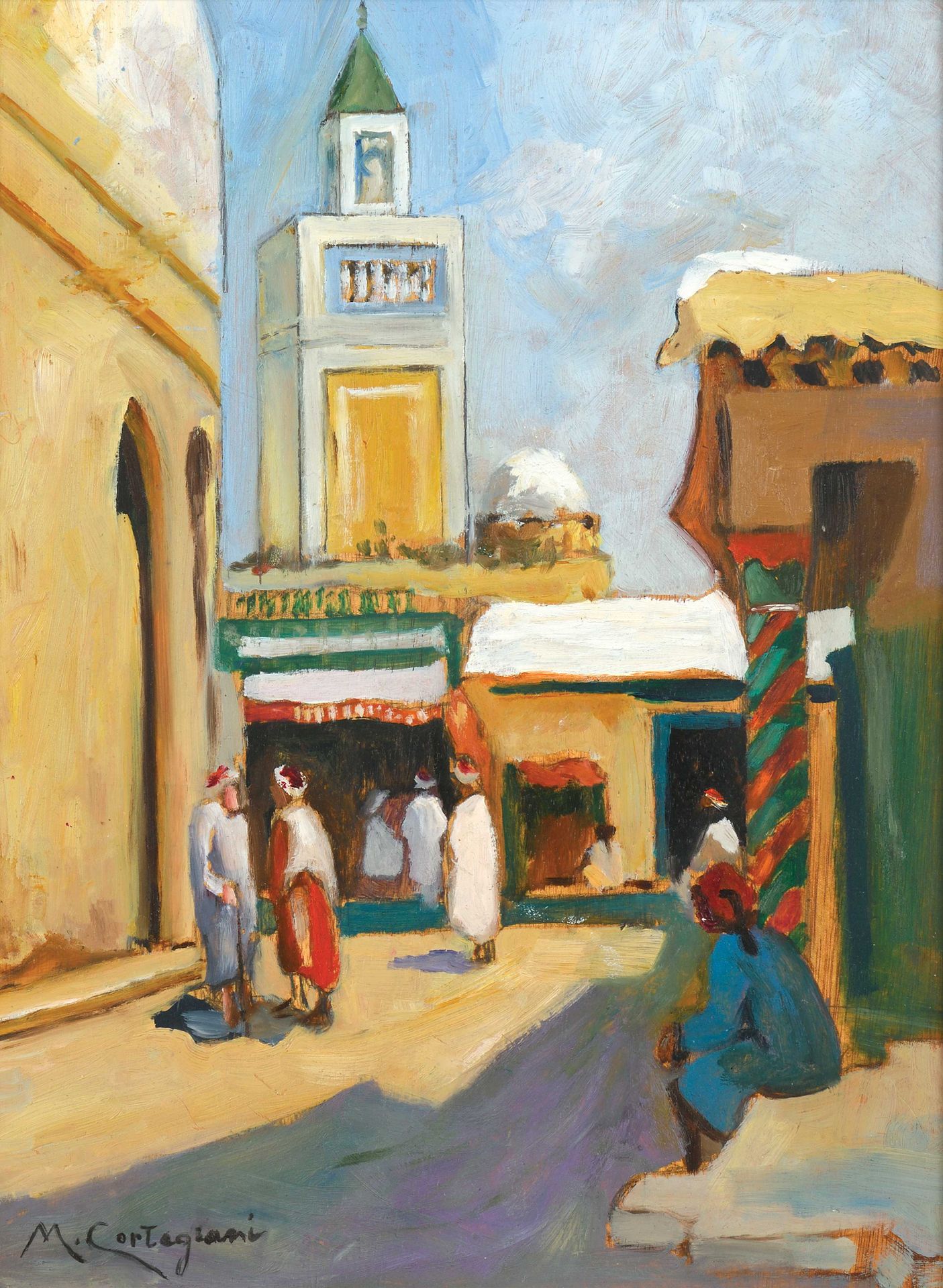 Null Michele CORTEGIANI (1857-1919)
Les souks de Tunis, le minaret.
Huile sur ca&hellip;