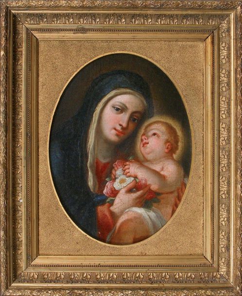 Ecole italienne du XVIIe siècle Vierge à l'enfant. Huile sur toile. 47 x 36 cm.