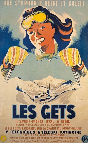 MORIS (XXe), d'après «Les Gets», circa 1950.
Affiche en couleur.
95 x 59 cm (à v&hellip;