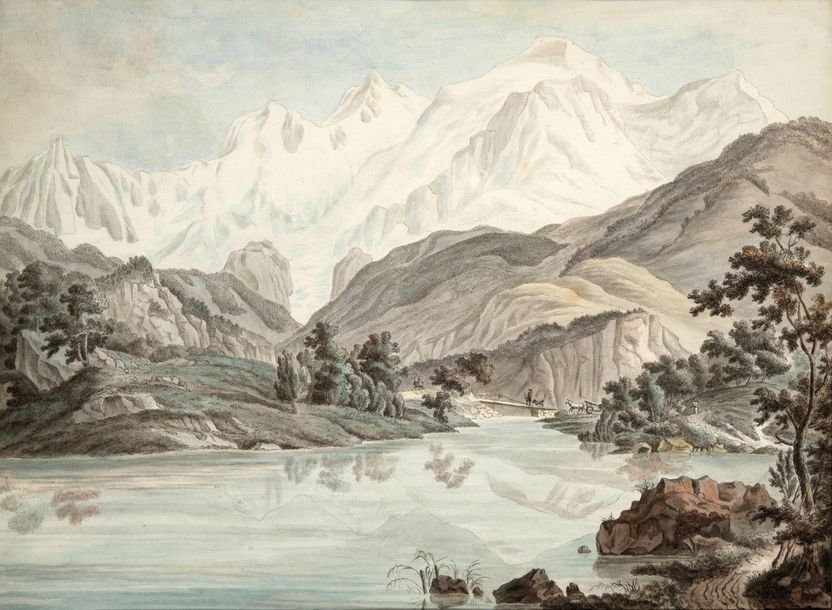 Jean-Antoine Linck (1766-1843) Vue du lac de Chède et du Mont-Blanc.
Dessin à l'&hellip;