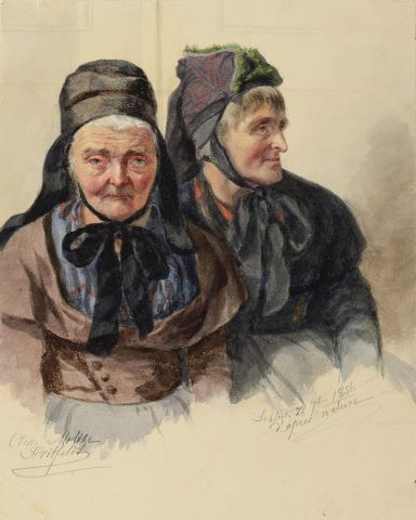 Null Portraits de deux vieilles dames en costume traditionnel assises côte-à-côt&hellip;