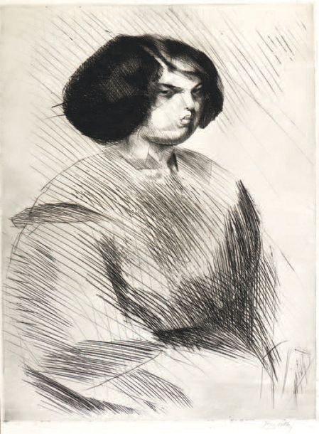 Jacques VILLON (1875-1963) Femme brune assise.
Pointe sèche signée. (Cassures et&hellip;
