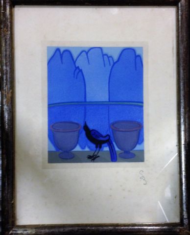 Simon BUSSY (1870-1954) Oiseau bleu et oiseau jaune, Deux pochoirs formant penda&hellip;