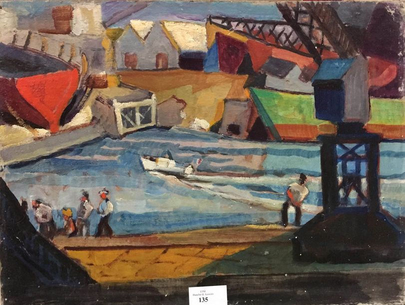 Nicolas ISSAIEV (1891-1977) Le port.
Huile sur carton.
31 x 41 cm. (accidents).