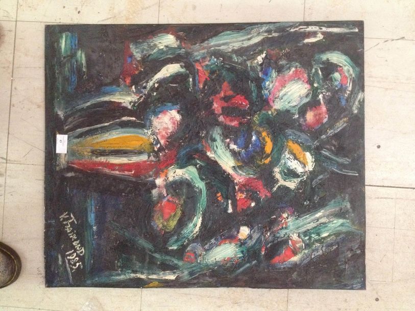 Vera TRAIMOND (XXe) Fleurs, 1985.
Huile sur carton, signée en bas à droite.
65 x&hellip;