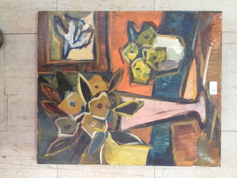Nei CARDOSO (XXe) Vase rose, 1982.
Huile sur toile, signée et datée, en bas à dr&hellip;