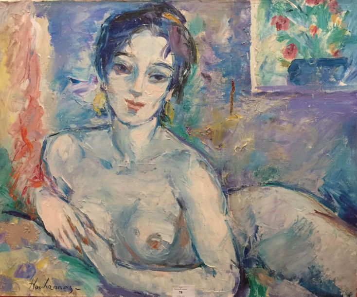 Hovhannès HAROUTIOUNIAN (1950) Nu allongé bleu.
Huile sur toile, signée en bas à&hellip;