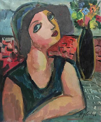 Nei CARDOSO (XXe) Femme au vase de fleurs.
Huile sur toile, signée en bas à droi&hellip;