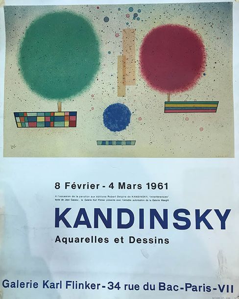 KANDINSKY (d'après) «Galerie Karl FLINKER» 1961.
Affiche en couleur. Salissures &hellip;