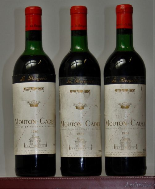 Null 3 bouteilles MOUTON CADET - Domaines Baron Philippe de Rothschild. 1961. Et&hellip;