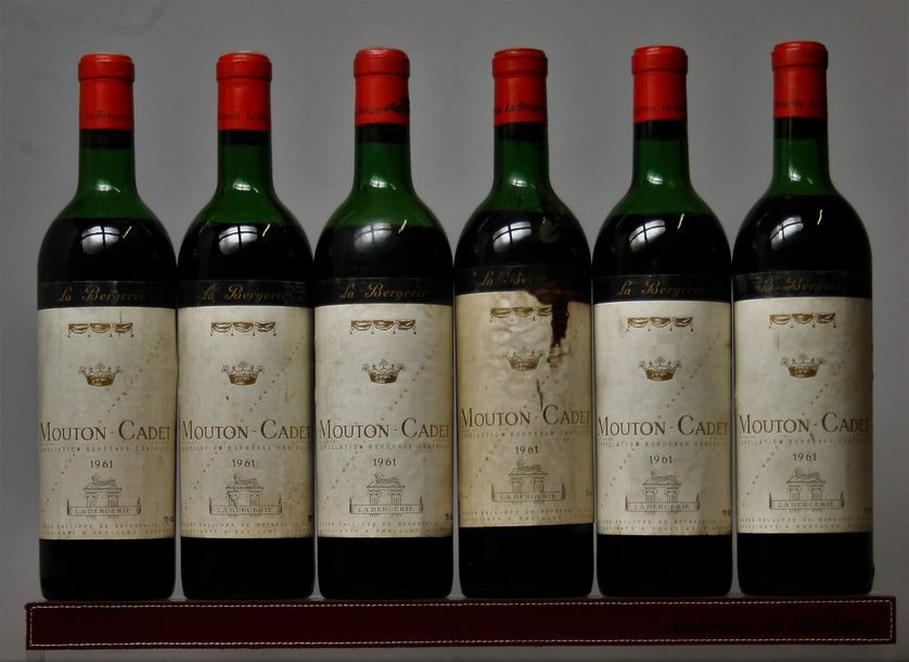Null 6 bouteilles MOUTON CADET - Domaines Baron Philippe de Rothschild. 1961. Et&hellip;