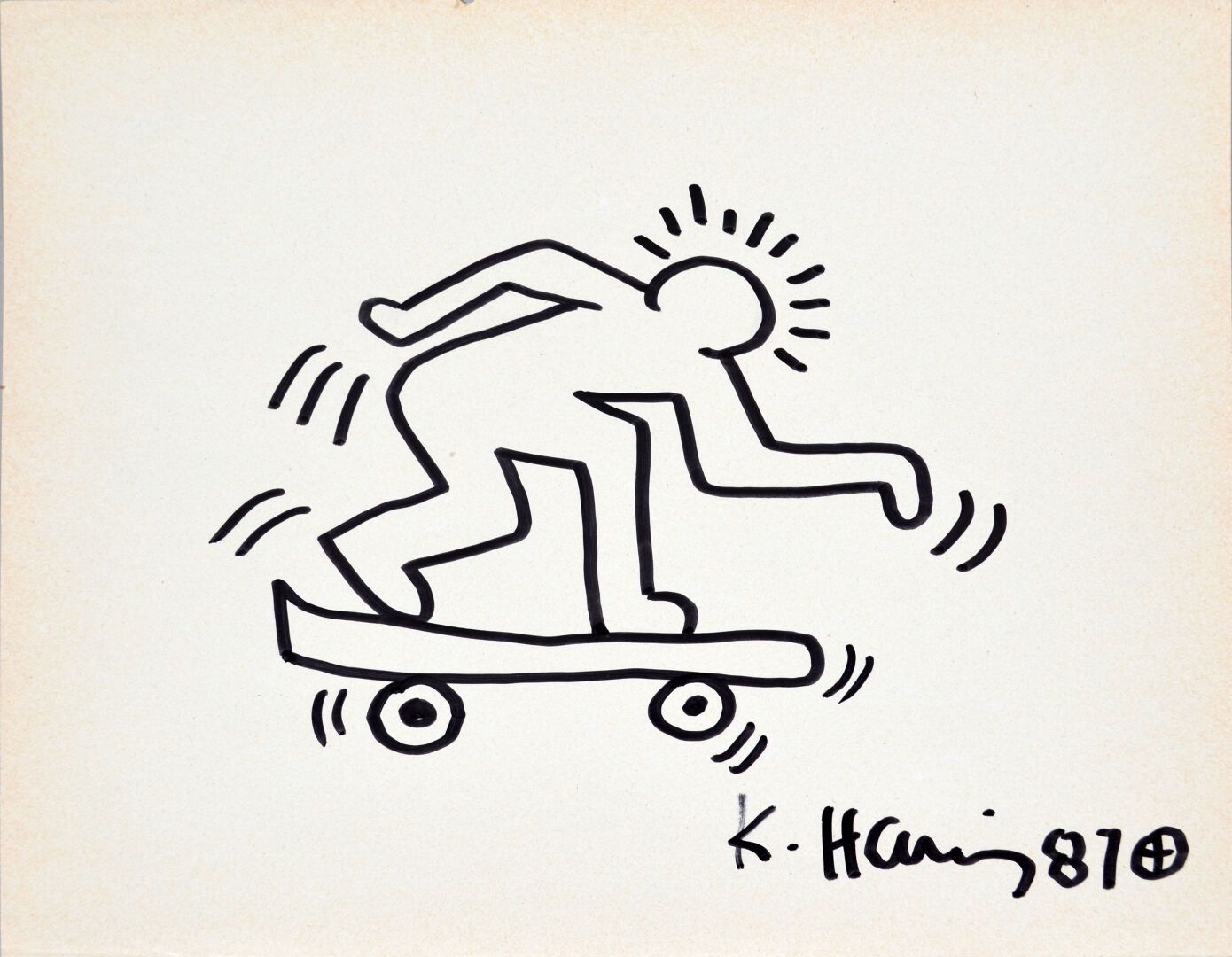 Null 基思-哈林（1958-1990）
"无题
绿色粉彩纸上的黑色毡笔，笔记本纸，右下角有签名和日期 "87"。
22 x 27.5厘米
(无画框)

附2&hellip;