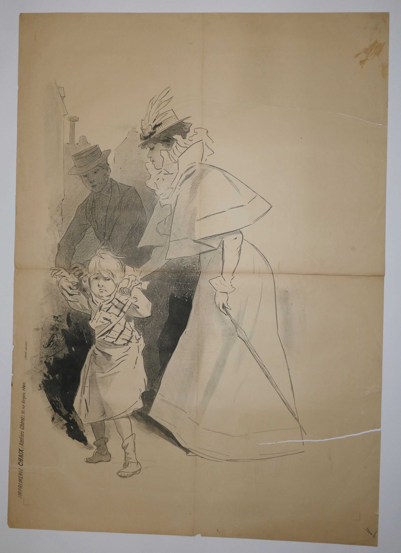 Null 归功于Jules CHERET (1836-1932)（信前：穿灰衣服的男人和带帽子和雨伞的女人，前景是孩子）。由Chaix（Ateliers Ché&hellip;