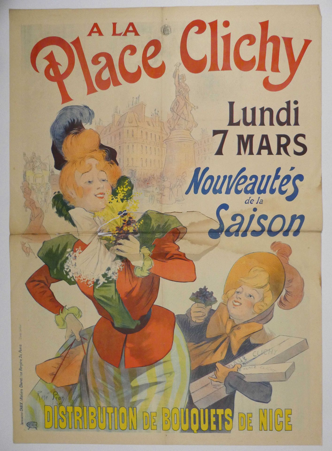 Null René PEAN (1875-1945) « A la Place Clichy Distribution de bouquets de Nice &hellip;