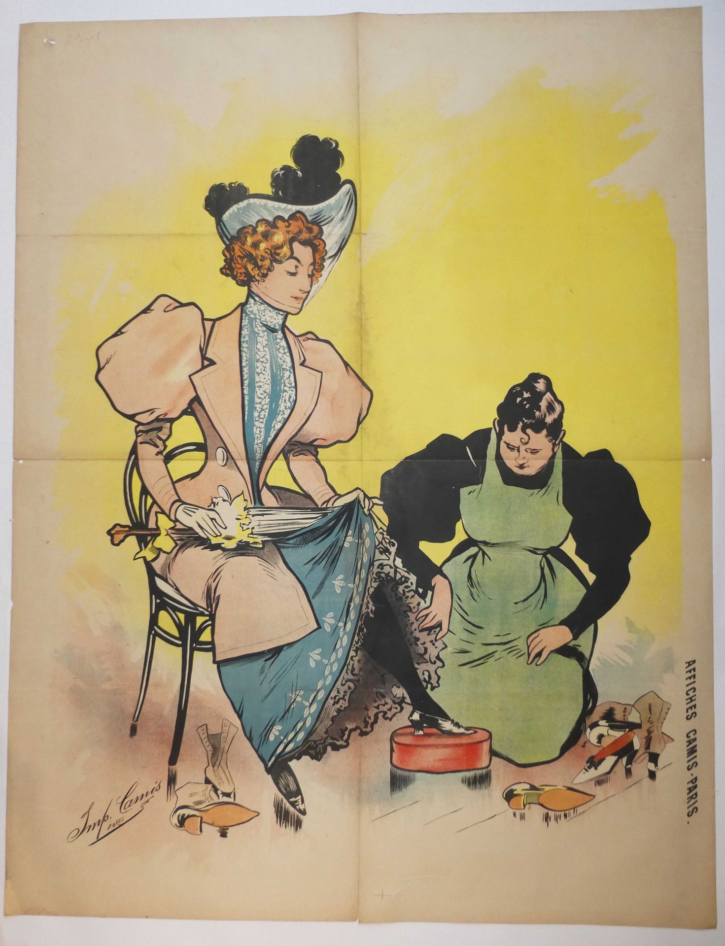 Null Unsigned (before the letter. Shoe advertisement: with saleswoman in green d&hellip;