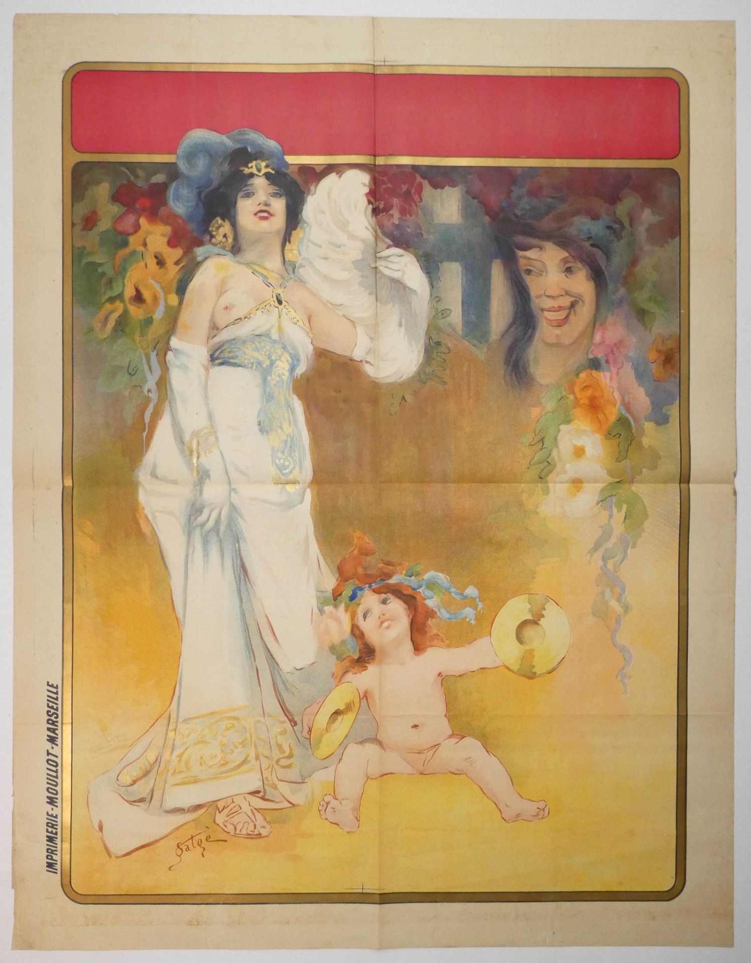 Null Gustave Martinien SALGE (1878-1946)(信前：站立的白衣女子与地上的裸体小孩在打镲)。为马赛市。卡莱姆的节日。马赛的M&hellip;